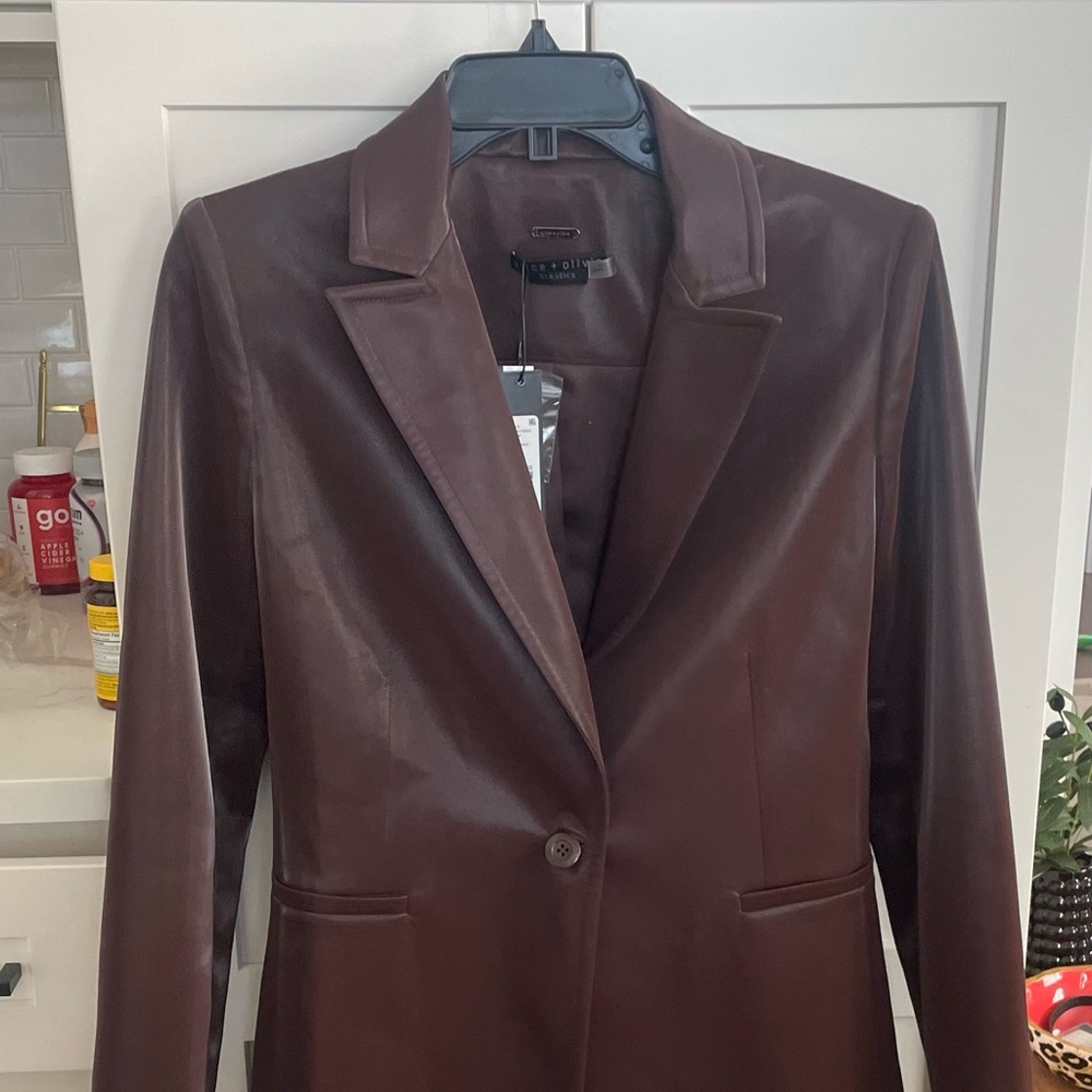 Alice + Olivia Chocolate Brown Leather Blazer